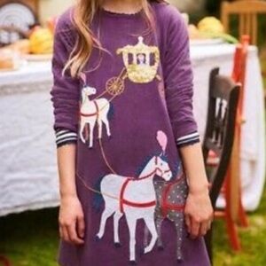 Mini Boden Purple Long Sleeve Dress with Horse and Carriage 4 5 Y